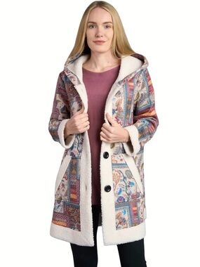 SHANA Shearing Hooded Multicolor Patterned Jacket Coat Size XL